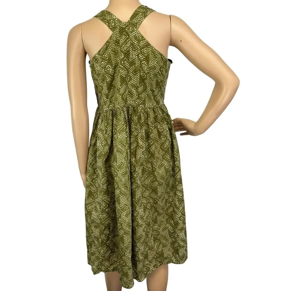 Svrnaa Anthropologie Printed Fit & Flare Dress Olive Green Size S - Picture 8 of 13